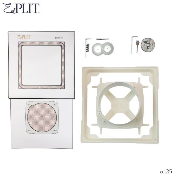 Edplit concealed fan mounting system components and frame for flush installation.