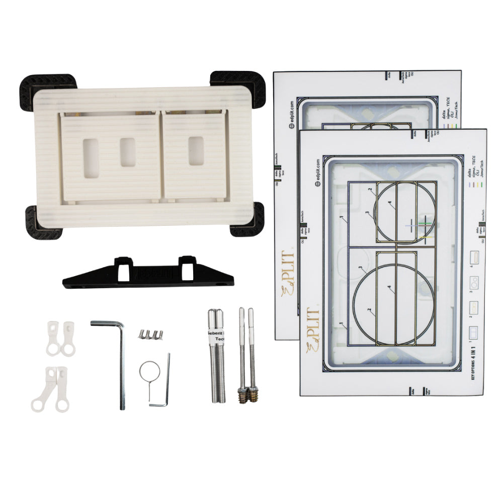 Installation set for concealed flush button – includes mounting hardware and positioning tools.
