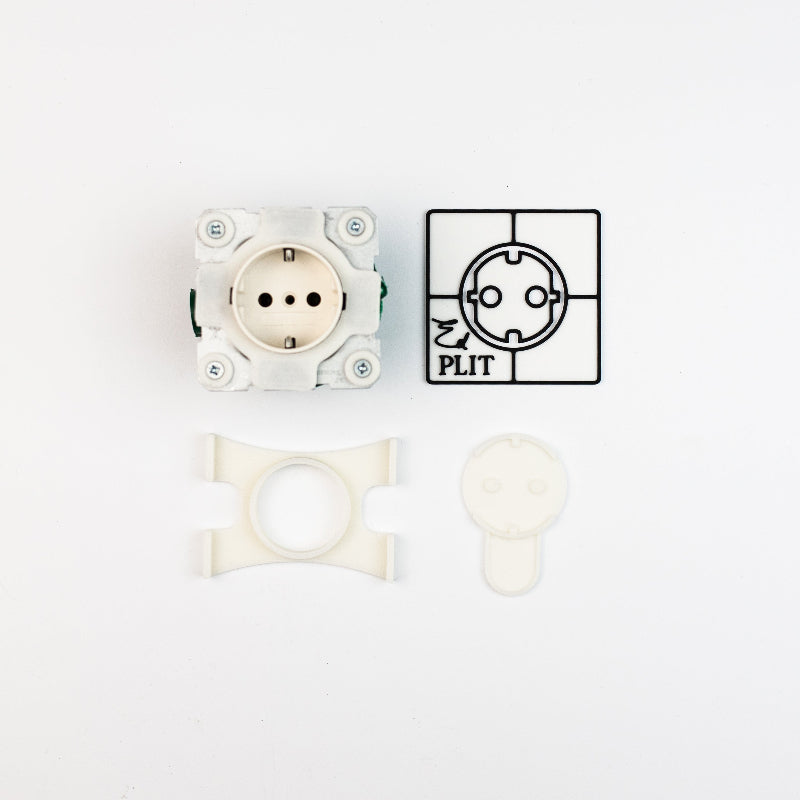 EDPLIT Invisible Socket Outlet system components – includes mounting frame and adjustment tools.