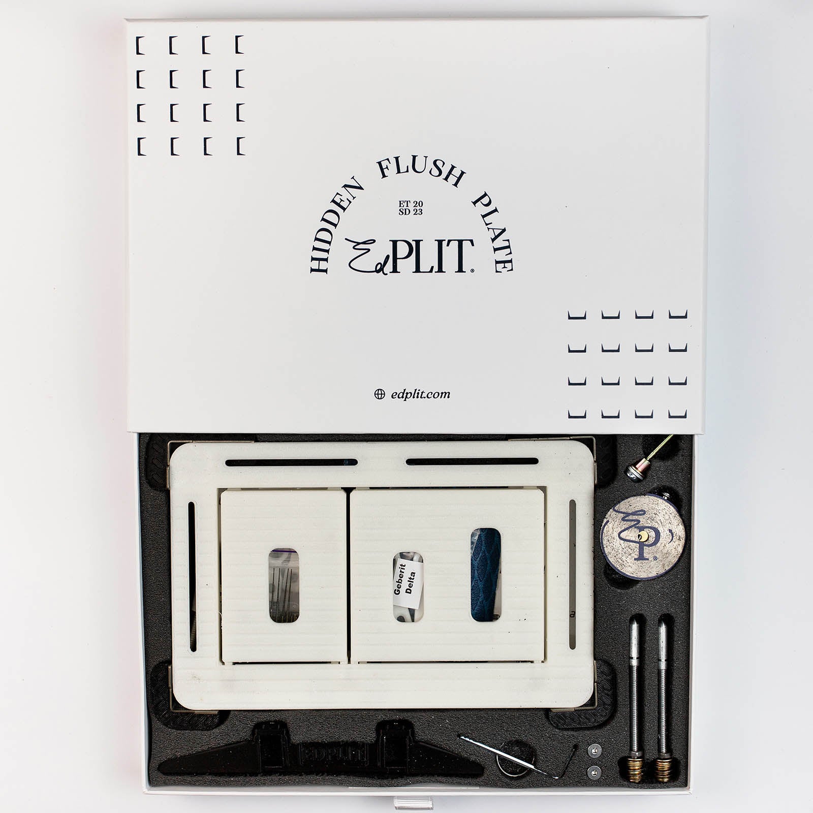 Seamlessly integrated hidden flush button in tile wall – clean and modern design.