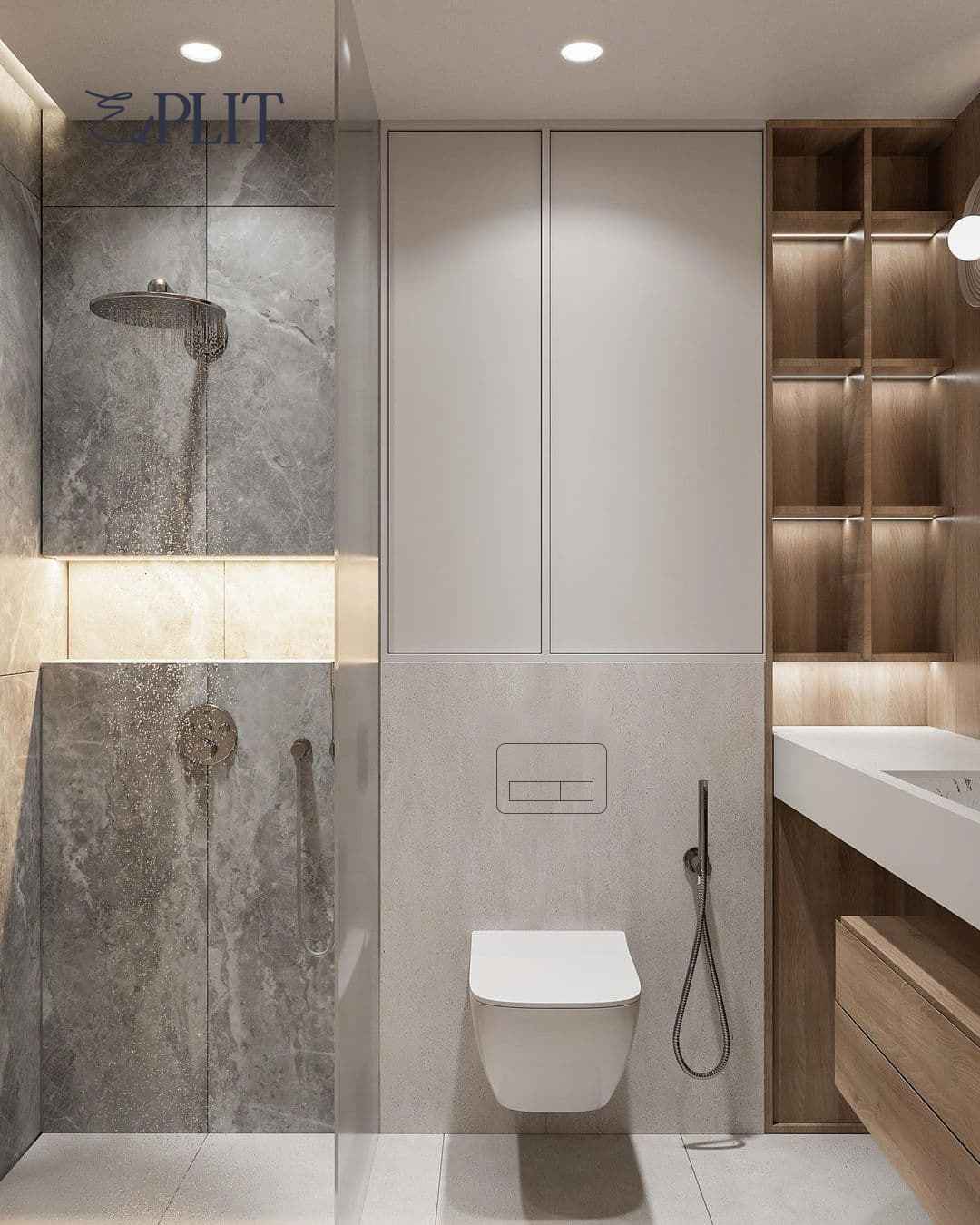 Seamless toilet flush button M2 concealed in tiled wall for sleek design