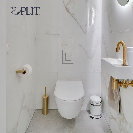 Invisible flush button Edplit M3 CWG for GROHE installation – hidden design in tiled bathroom.