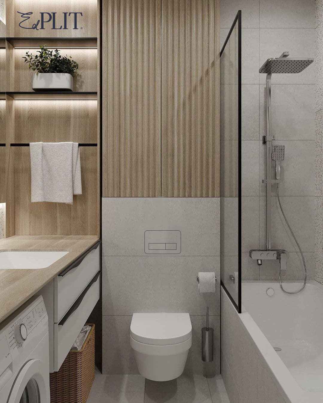 Contemporary bathroom setup featuring Edplit hidden flush plate M2