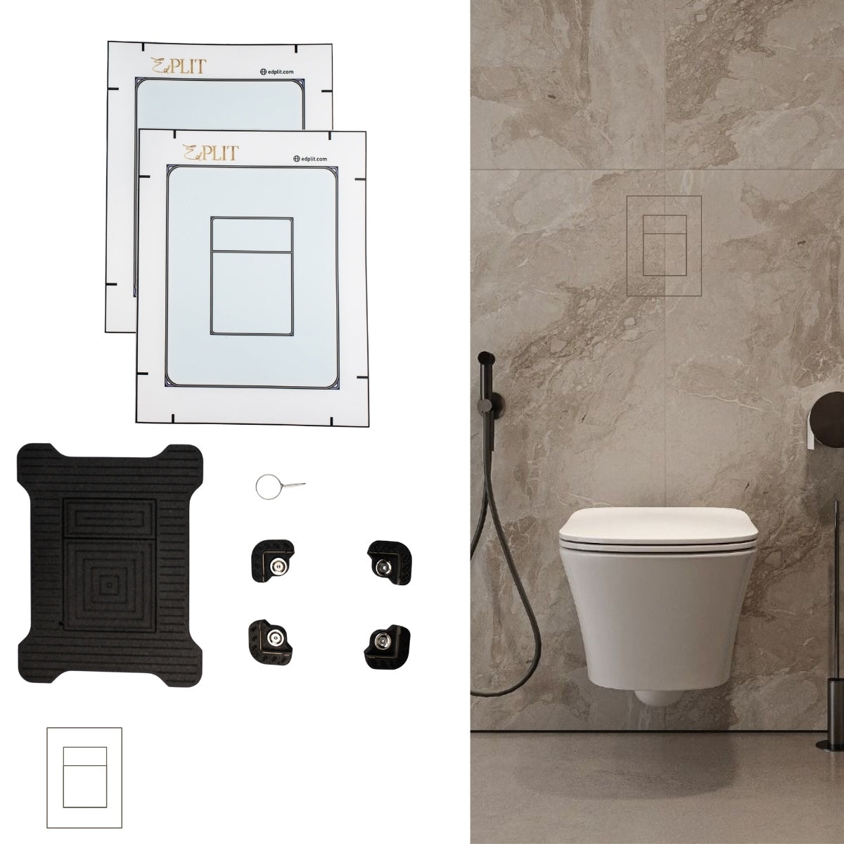 EDPLIT M3 hidden flush button kit compatible with GROHE concealed systems – includes installation components.