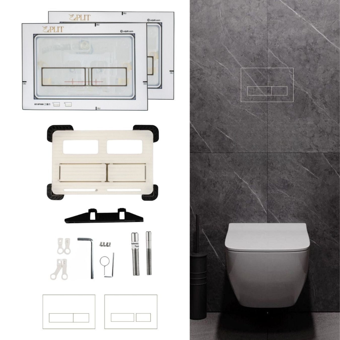 Invisible toilet flush button M2 operated by pressing tile surface