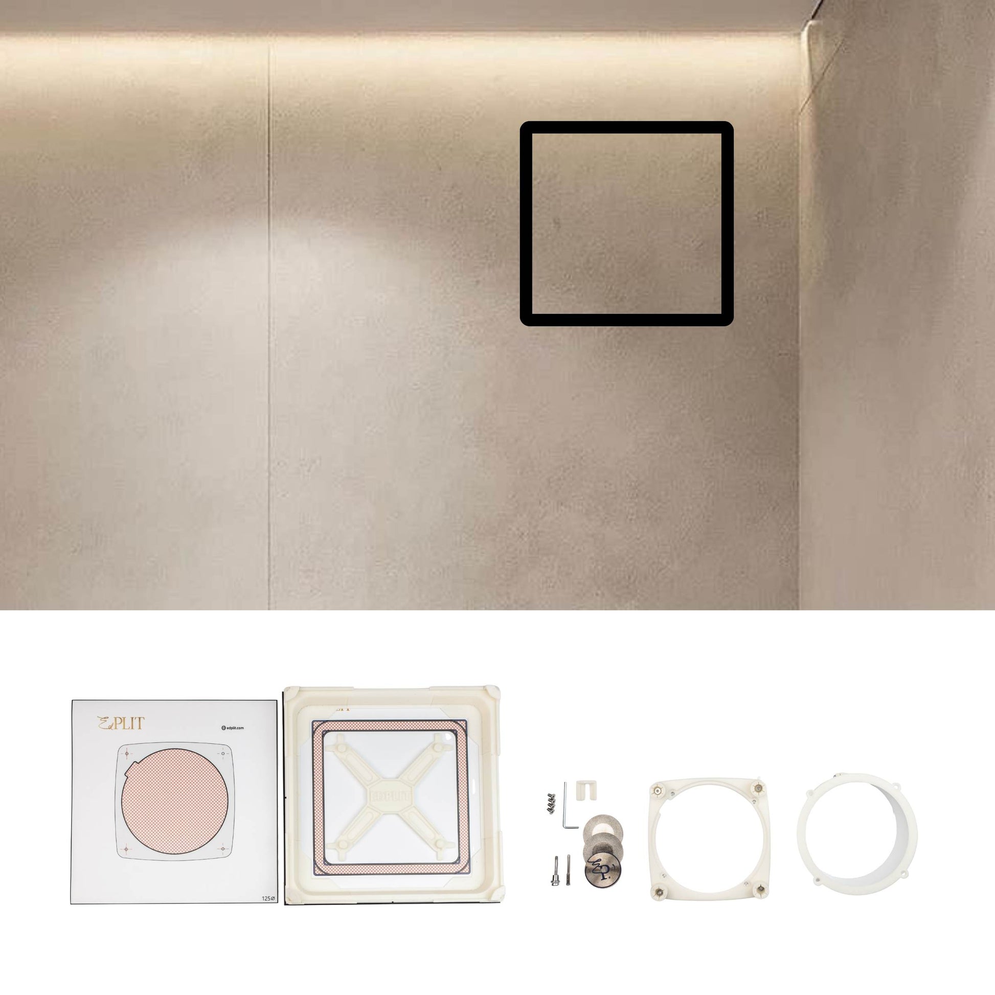 Invisible fan mounting solution by Edplit integrated seamlessly into bathroom tile wall.