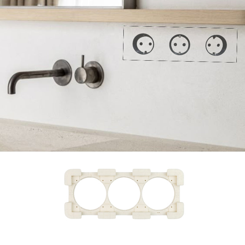 Minimalist bathroom setup with EDPLIT flush-mounted electrical outlets and push switches.