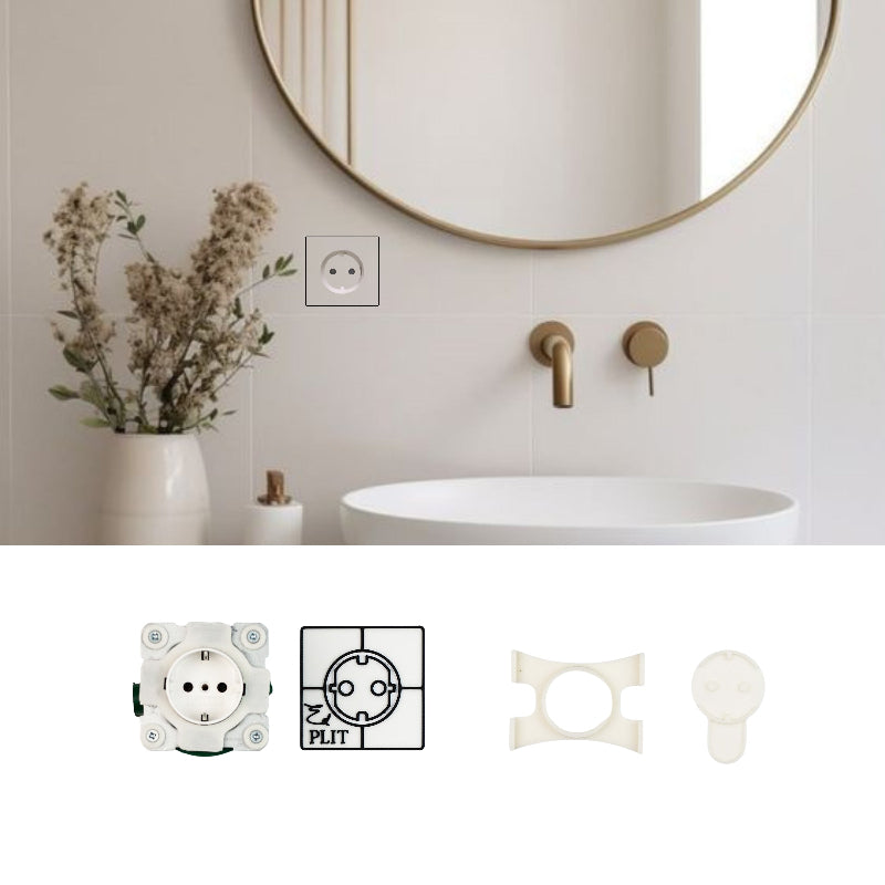 Modern bathroom featuring EDPLIT Invisible Socket Outlet & Push Switch System integrated into tiled wall.