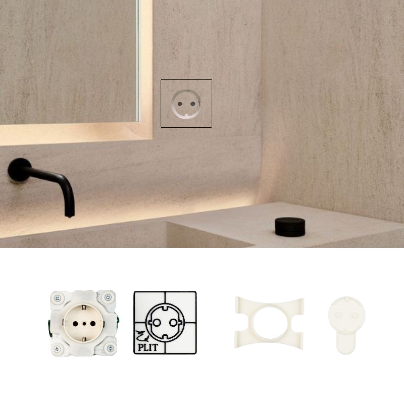 Sleek bathroom design with EDPLIT flush-mounted electrical outlets and push switches.