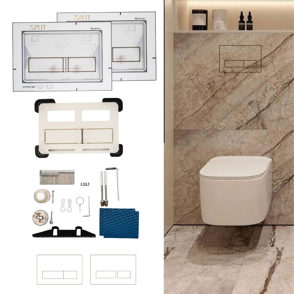 Seamless bathroom design with invisible Invisi Tile Touch M2 flush button