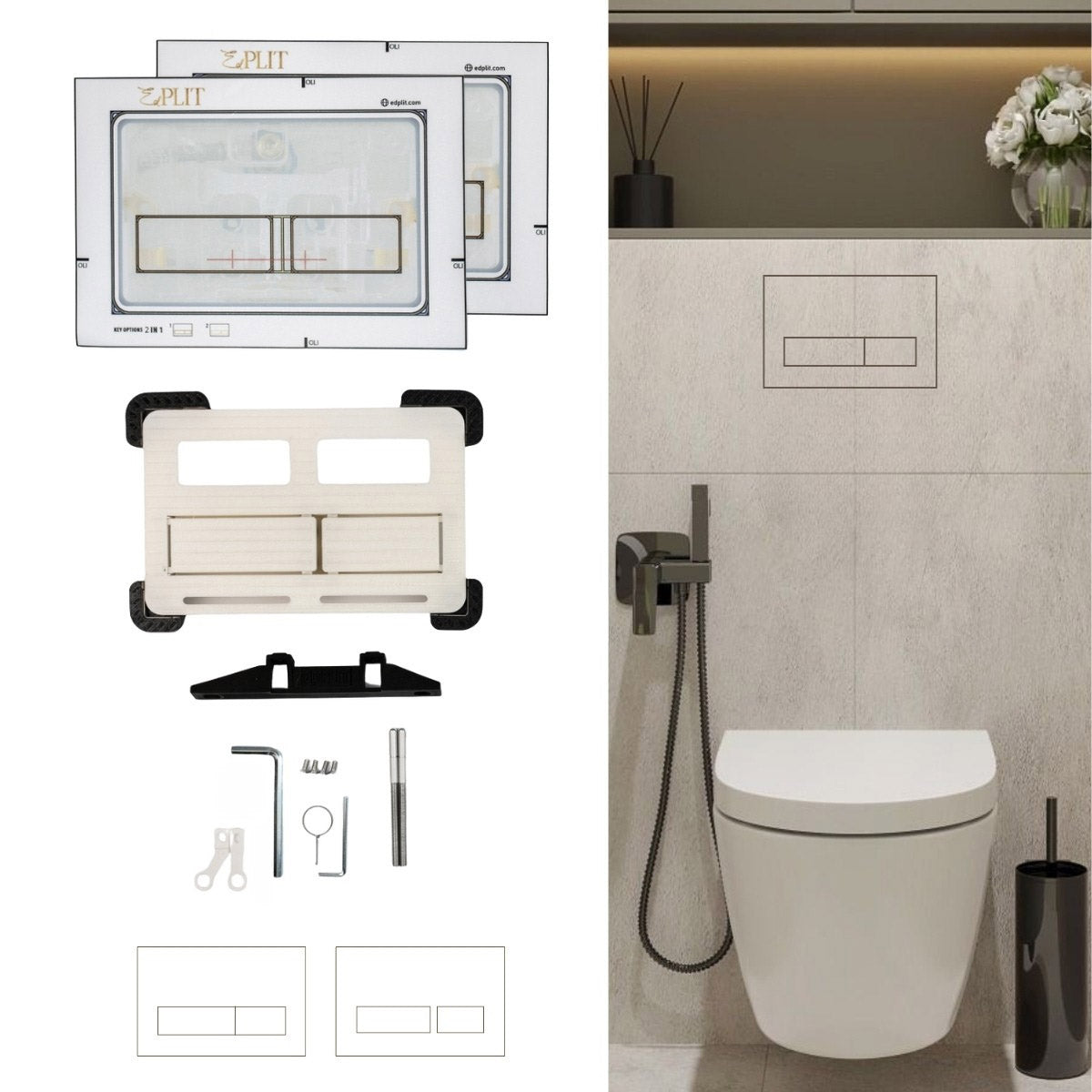 Edplit Invisi Tile Touch M2 hidden flush button seamlessly built into bathroom tile wall