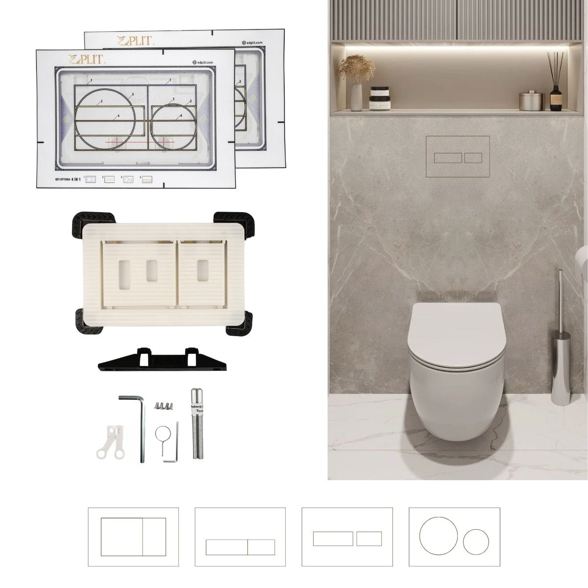 Adhesive cutting template for Invisi Tile Touch hidden flush button – used for precise tile cut-out.