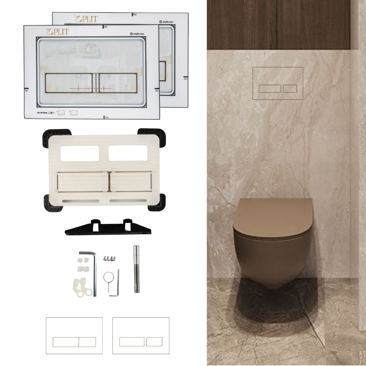 Touch-activated flush system M2 hidden behind bathroom tiles