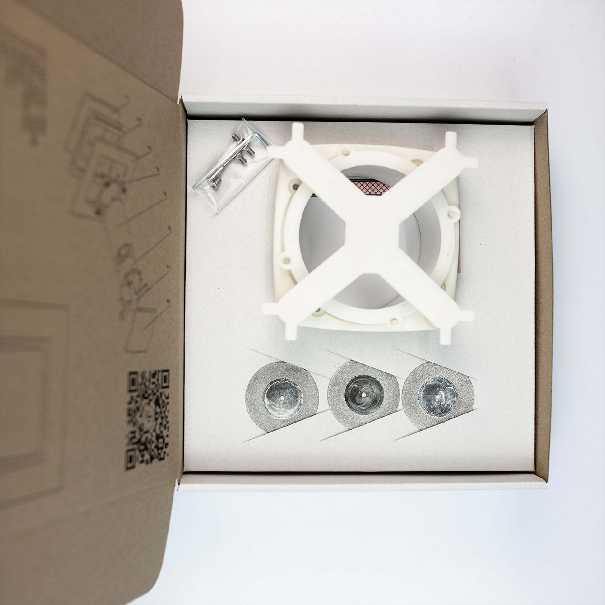 Flush-mount fan frame by Edplit for invisible bathroom ventilation, packaged ready.