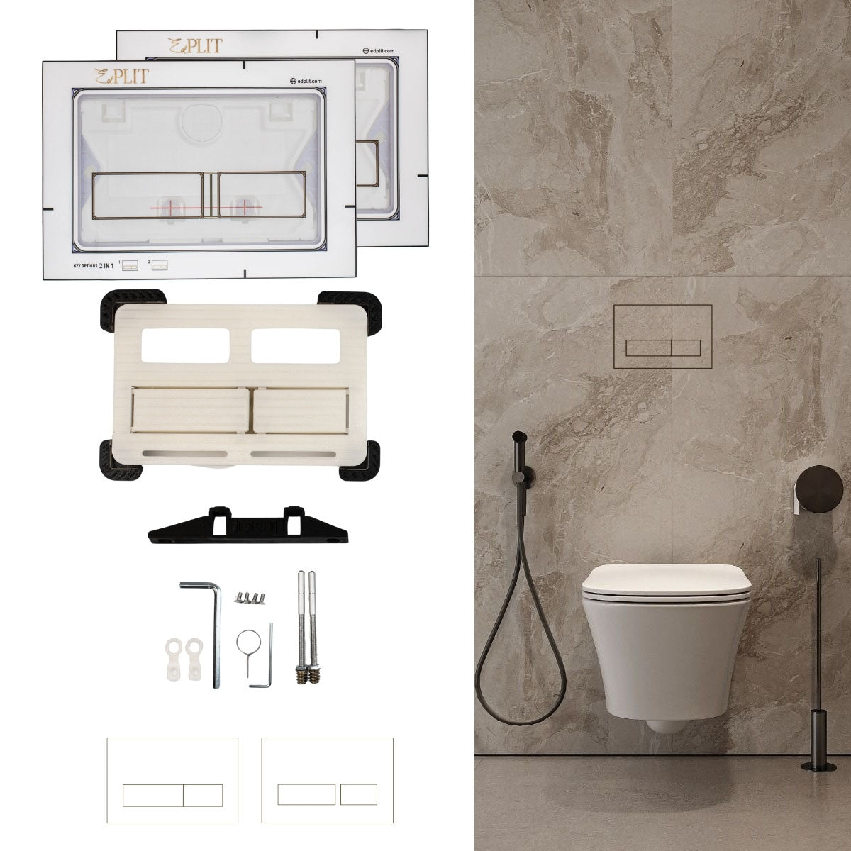 Edplit Invisi Tile Touch M2 hidden flush button seamlessly built into bathroom tile wall