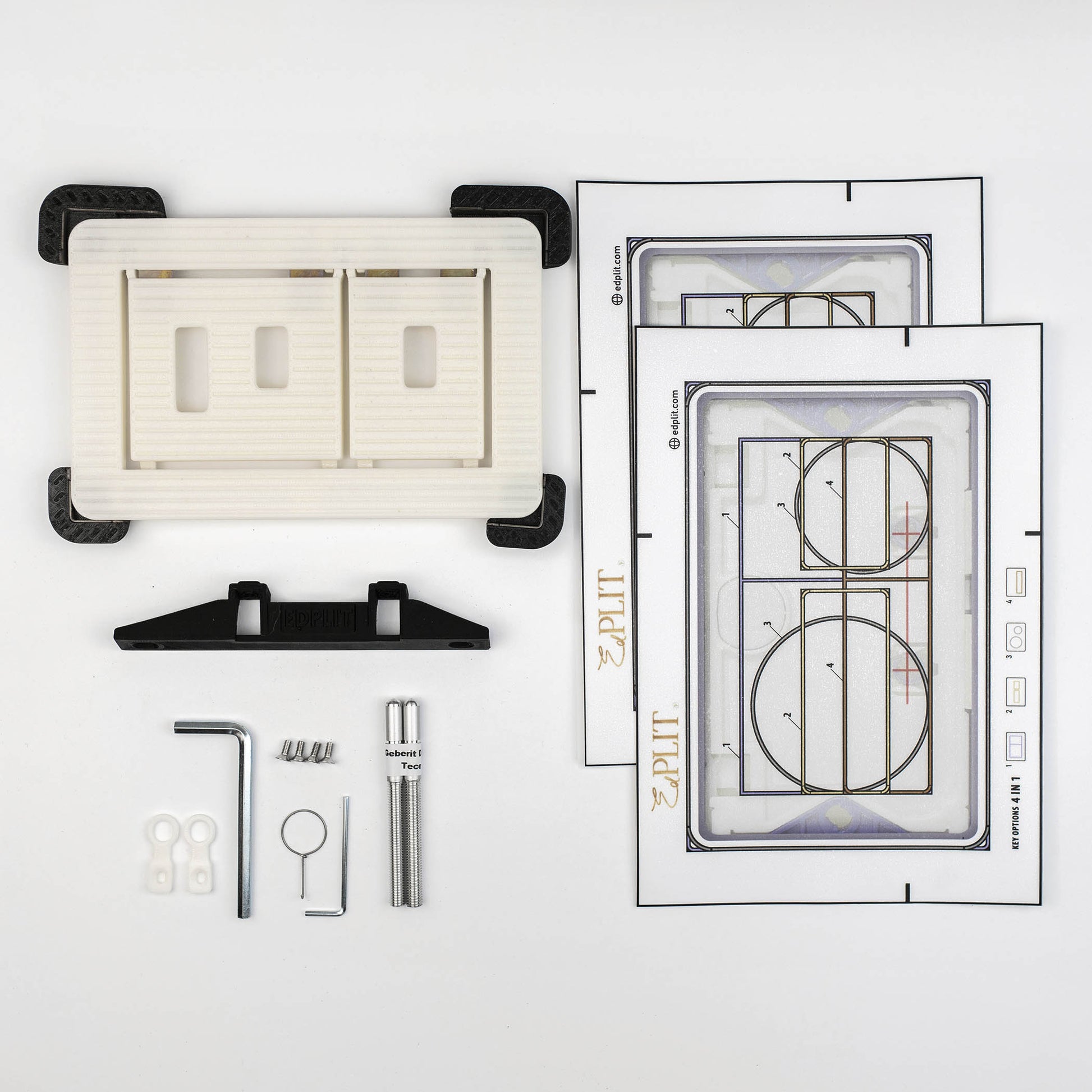 Close-up of tile-integrated hidden flush button – invisible toilet flush mechanism behind ceramic tile.