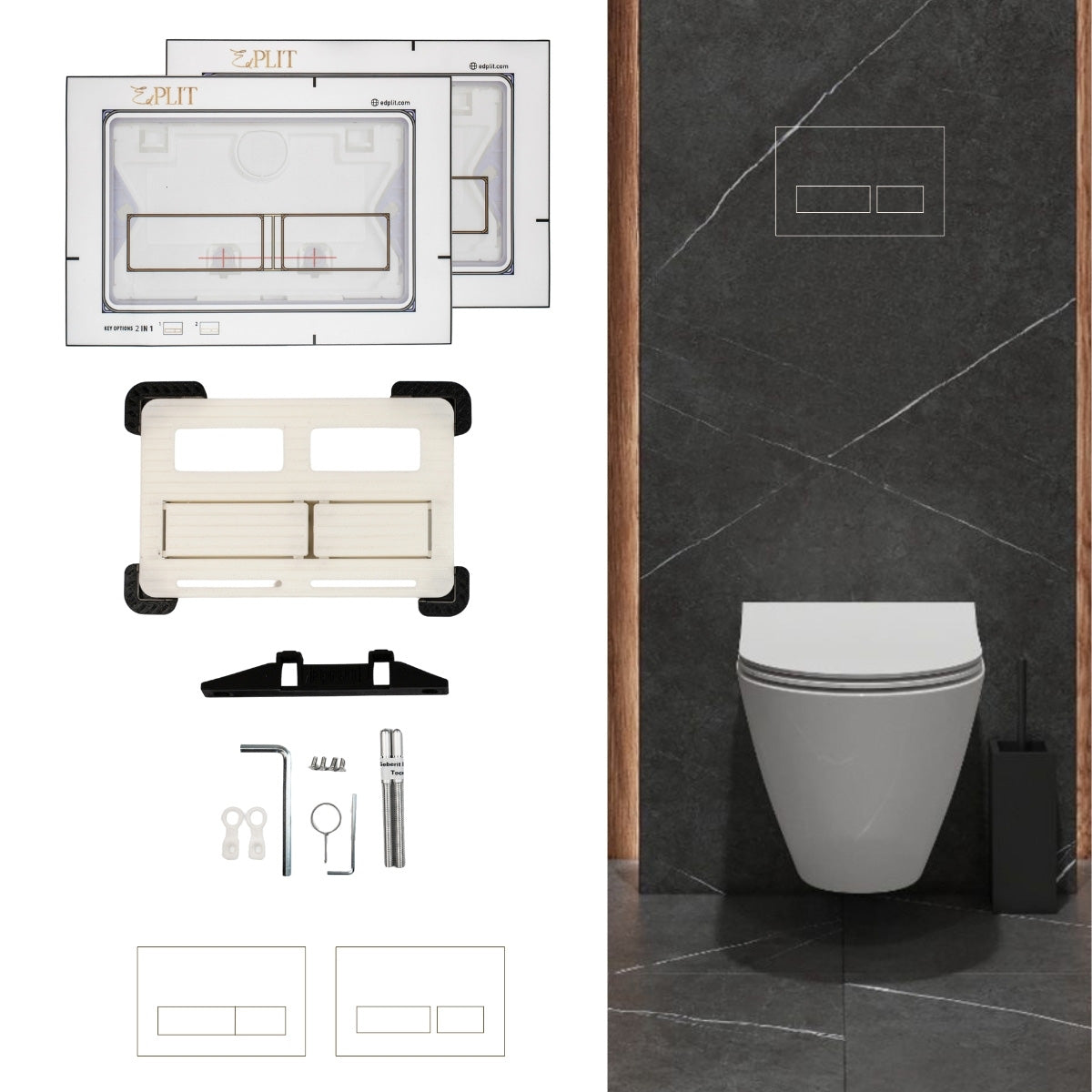 Contemporary bathroom setup featuring Edplit hidden flush plate M2