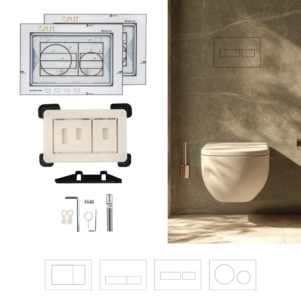 Edplit Invisi Tile Touch hidden flush button installed in tiled bathroom – sleek tile-integrated flush system.