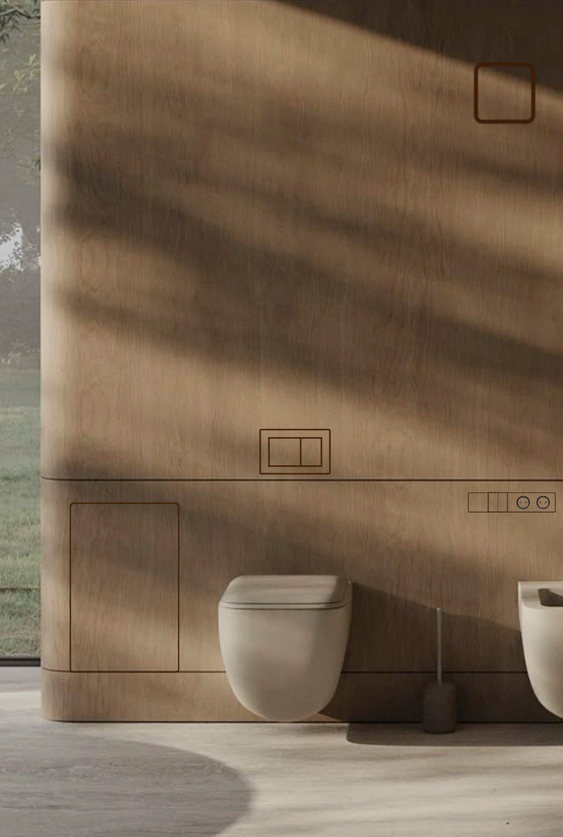 Bathroom setting with a wall mounted buttons