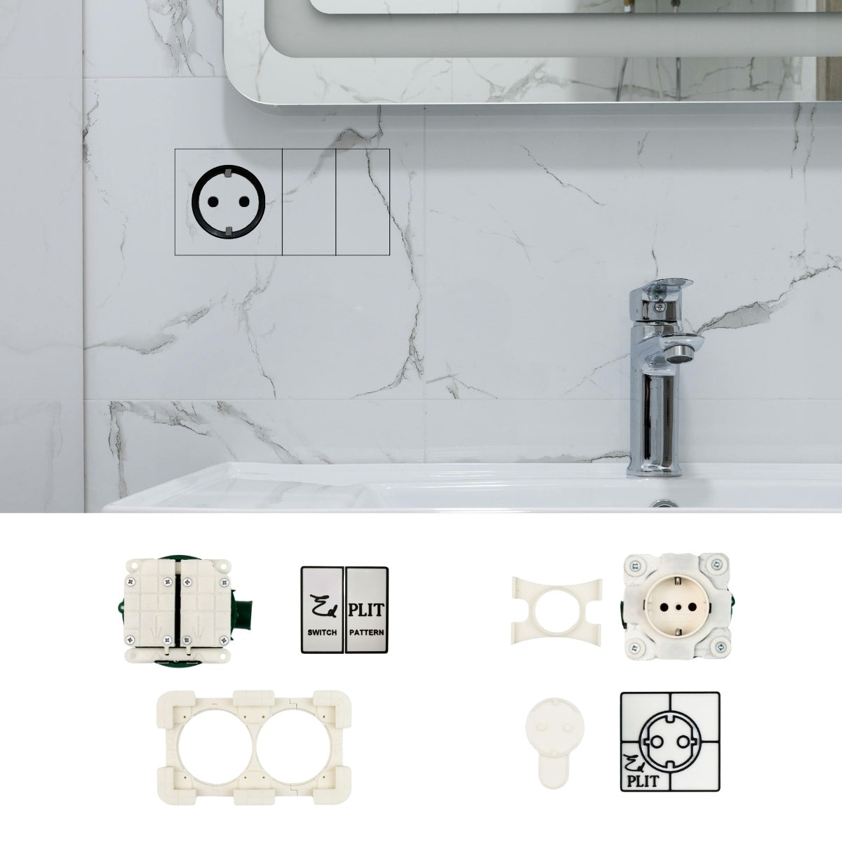 EDPLIT Invisible Socket Outlet & Push Switch System – seamless integration into tiled walls.