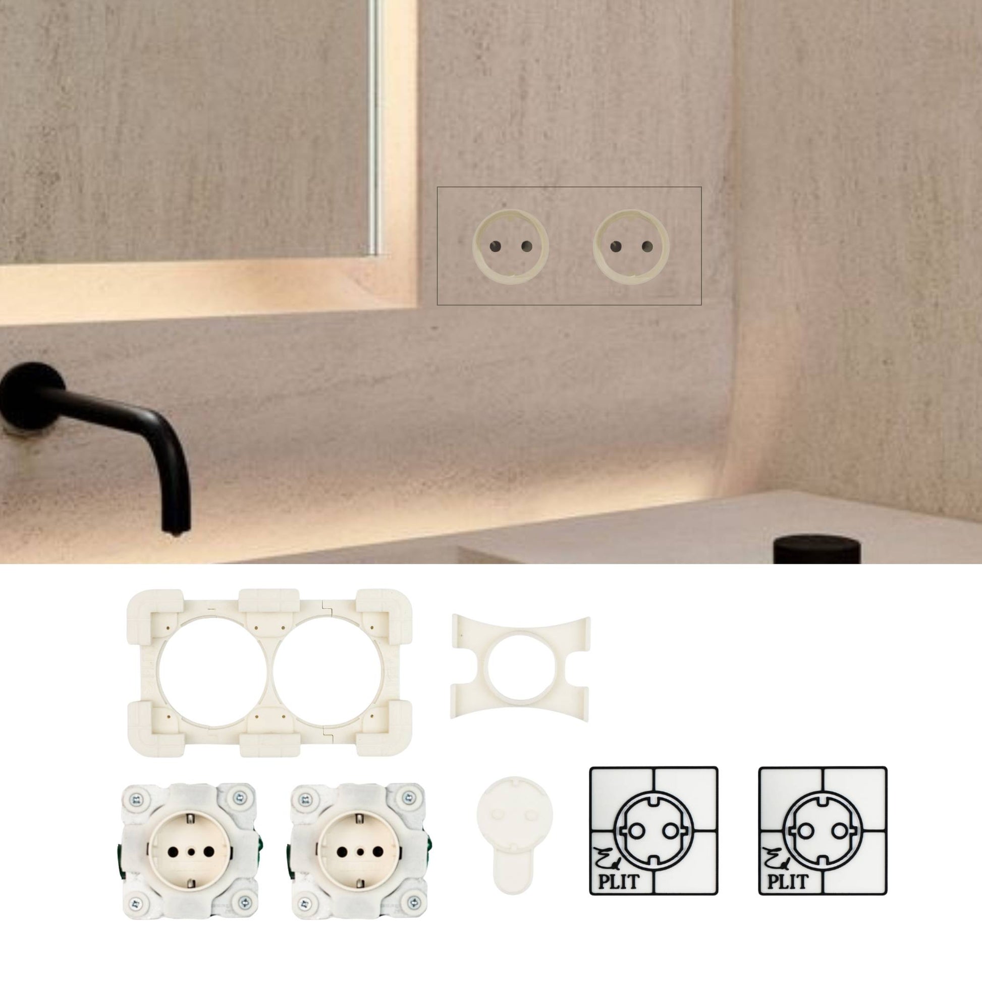EDPLIT invisible outlet integrated into tiled wall for clean minimalist look