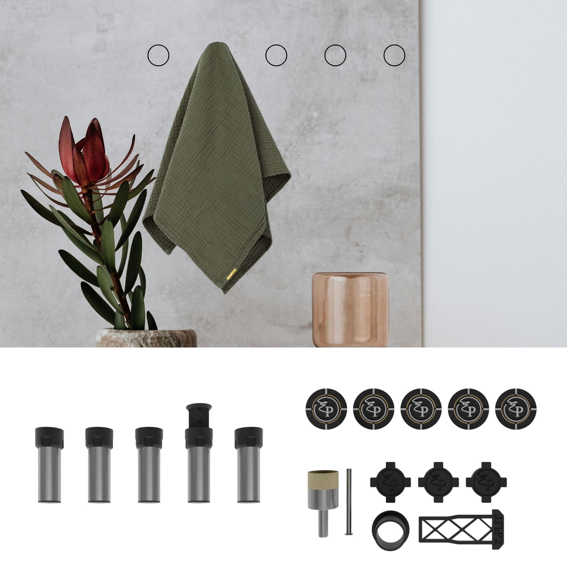  Edplit hidden towel holder set integrated into tile wall – minimalist towel hook design.