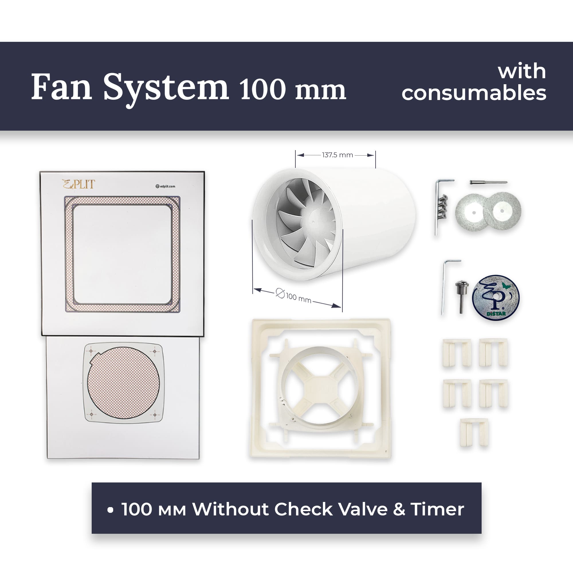 Hidden Exhaust Fan Mounting System Edplit - Compatible with Duct Fans 100/125/150 mm