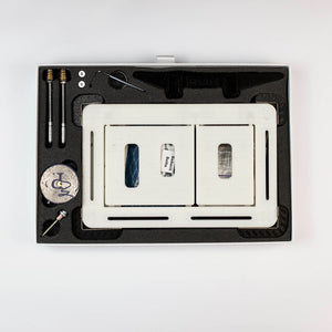 Adhesive cutting template for Invisi Tile Touch hidden flush button – used for precise tile cut-out.