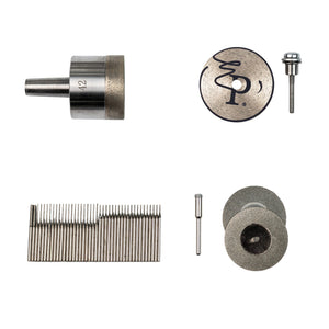 Tile cutting must-have: diamond disc, grinding wheel, burr set and Ø42 mm hole saw for socket installation