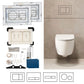 Hidden toilet flush button system with complete installation kit and mounting parts for concealed bathroom flush