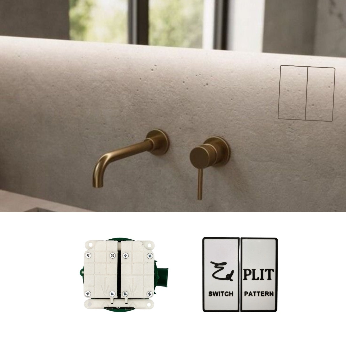 Flush-mounted electrical outlets and push switches by EDPLIT for minimalist interiors.