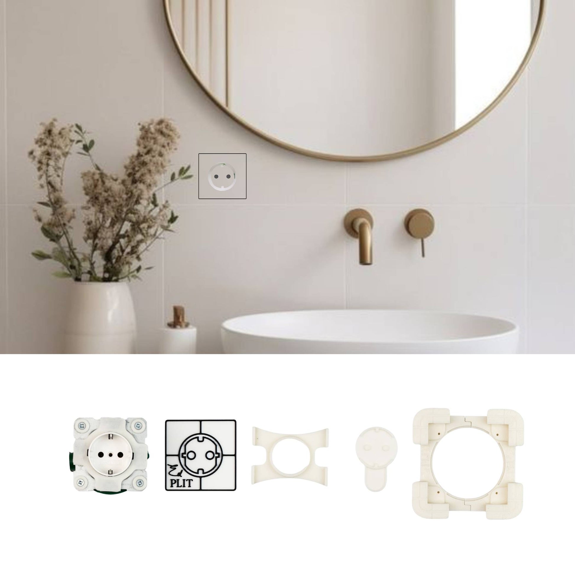 Tile-integrated invisible socket outlet EDPLIT single module with hidden installation. 