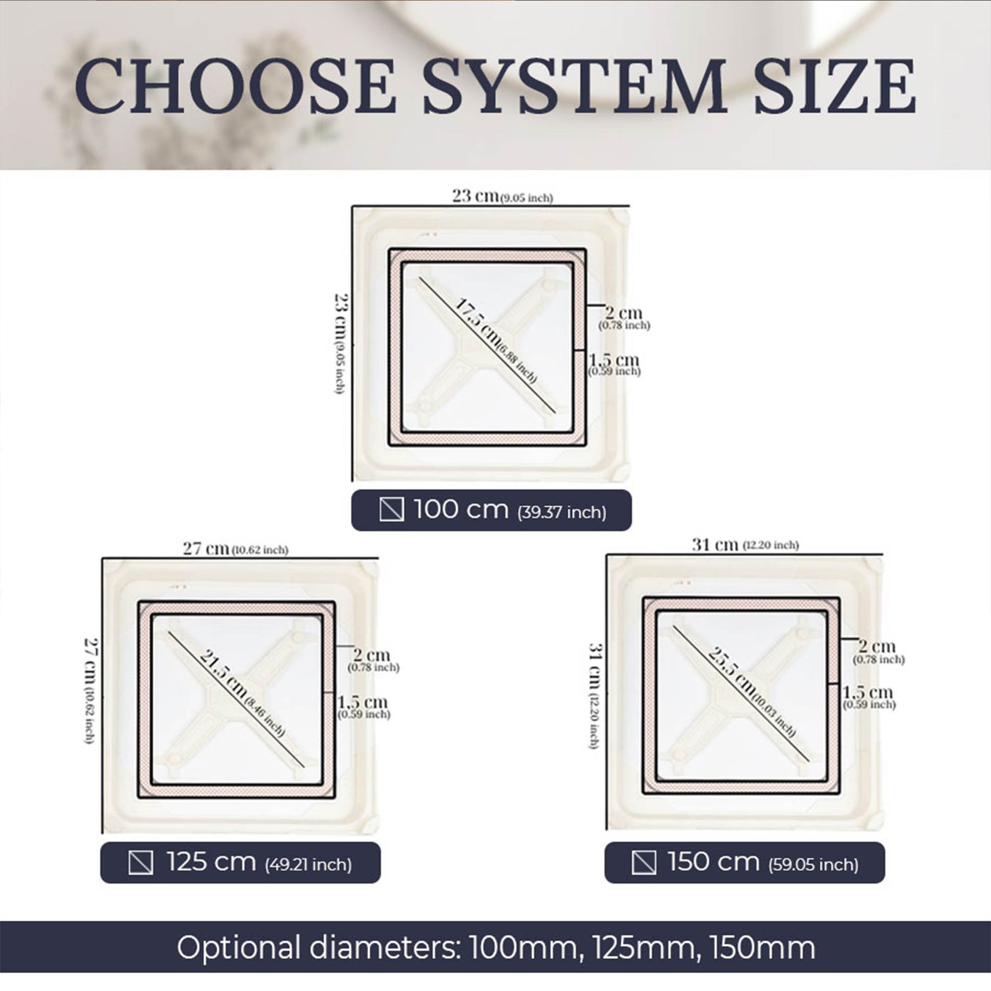 Dimension diagram for the EDPLIT concealed bathroom fan