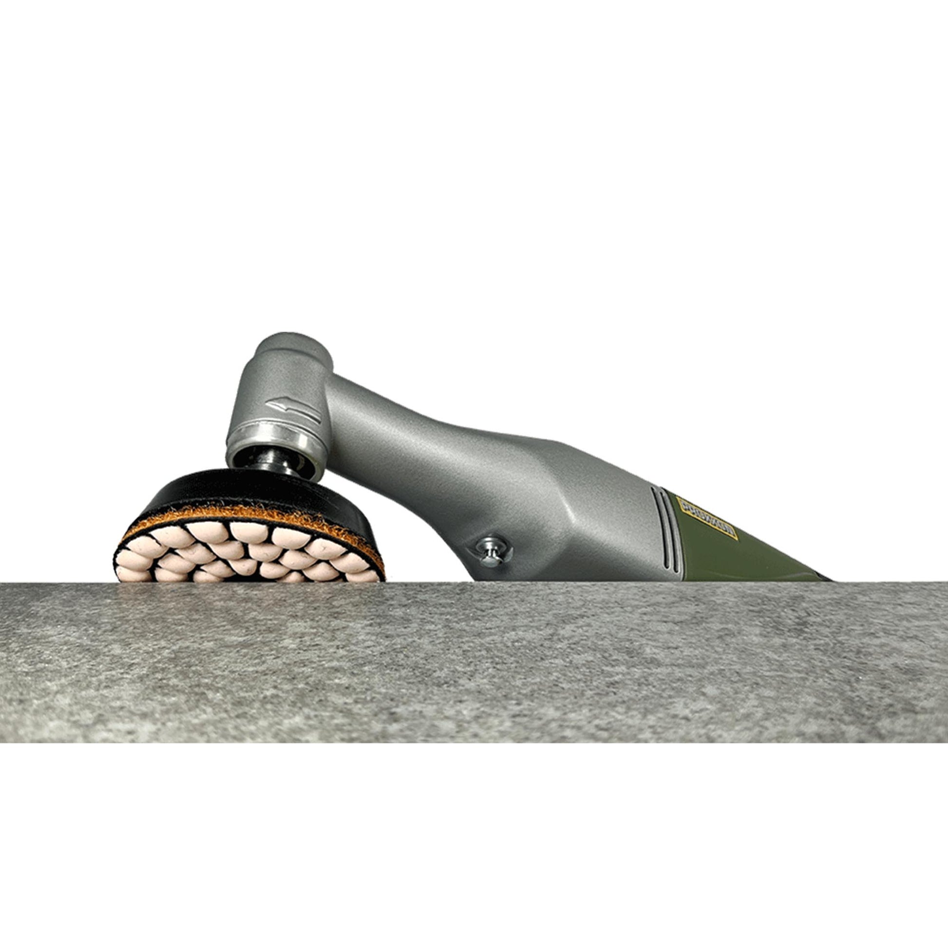 Proxxon cordless long-neck angle milling and drilling unit polishing a stone surface