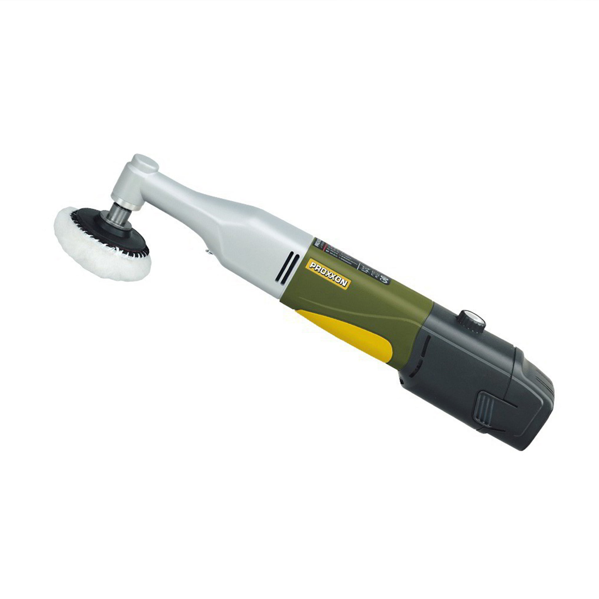 Proxxon cordless angle polisher WP/A with wool polishing pad for precision polishing