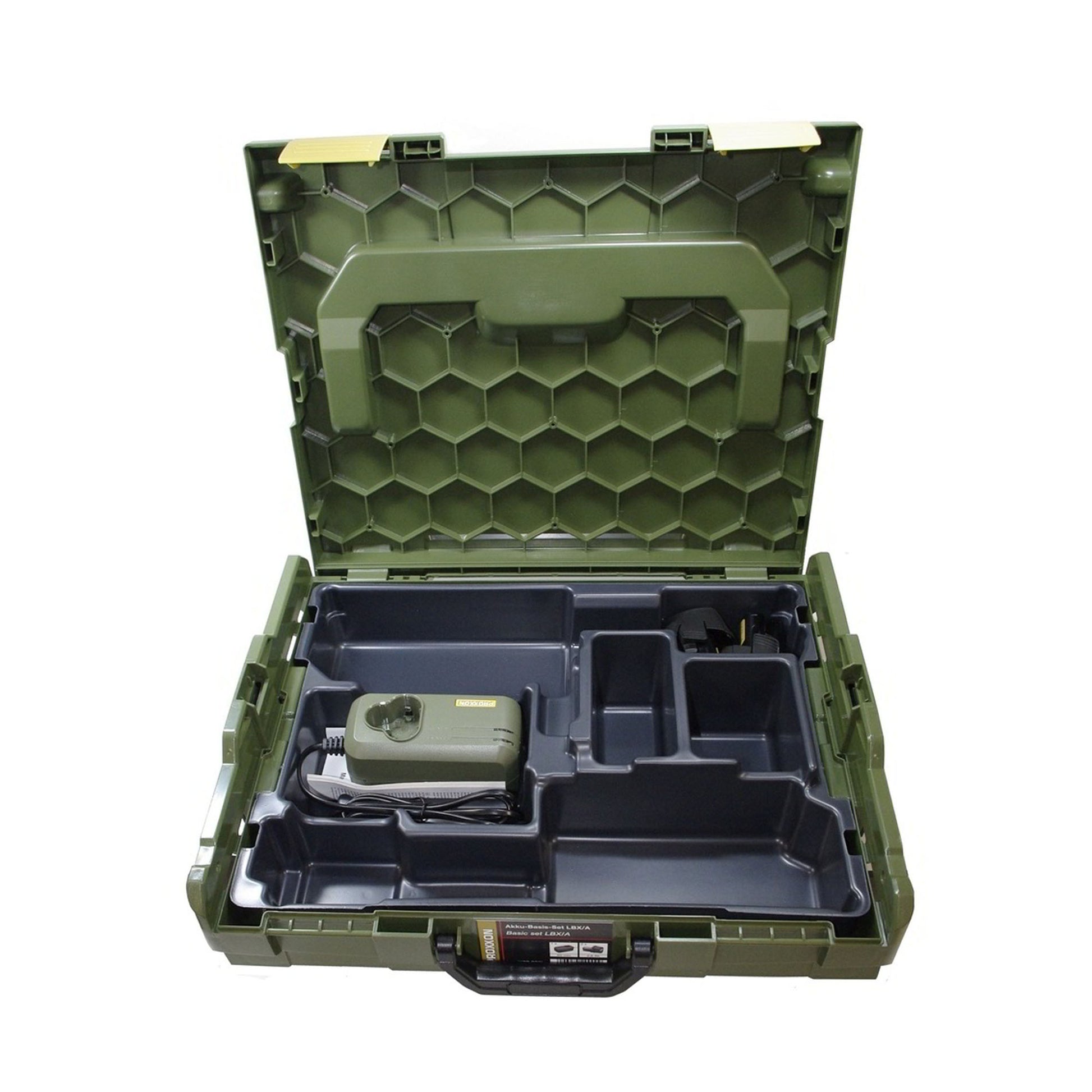 Proxxon Basic Set LBX/A carrying case with custom insert for charger, batteries and accessories