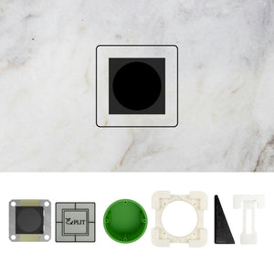 EDPLIT concealed thermostat installation layout with mounting components and tile template